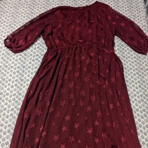 Modcloth Burgundy Star Print Fall Peasant Dress
